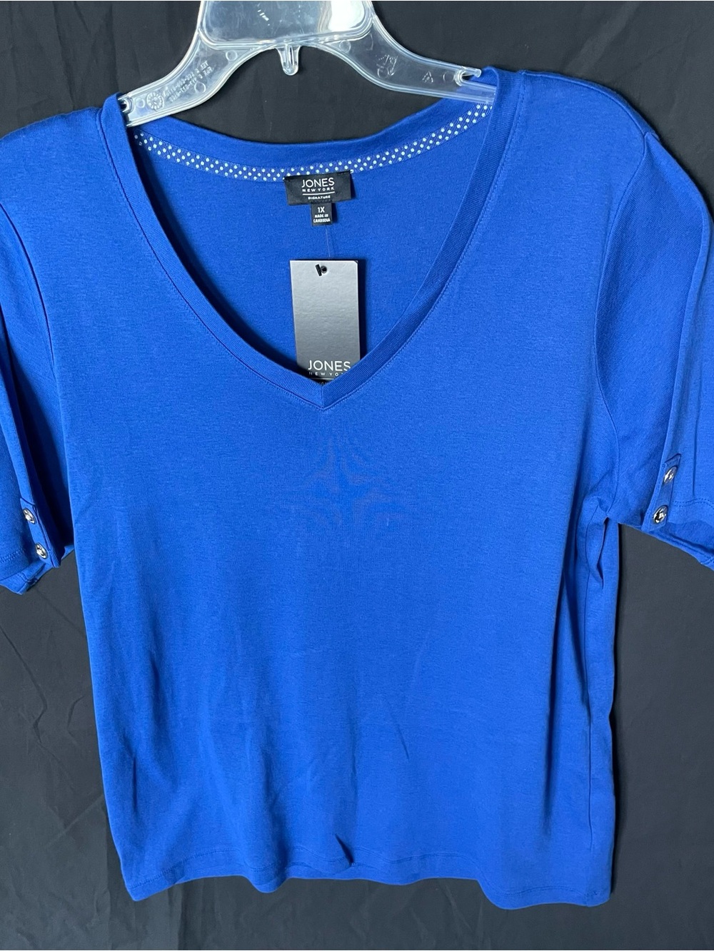 Jones New York Royal Blue V-Neck Short Sleeve Top